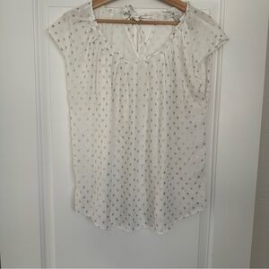 Lot of 2 Green Floral and White/Gold Polka Dot Tops